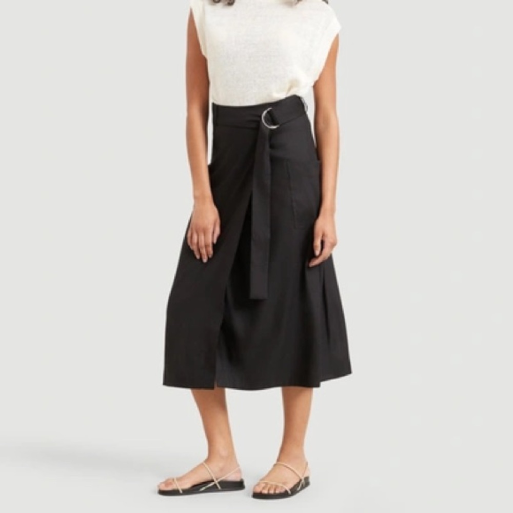 Modern Citizen Devon belted wrap linen skirt in black